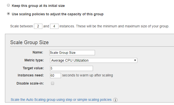 Scaling Policy settings within Amazon's Auto Scaling Groups service